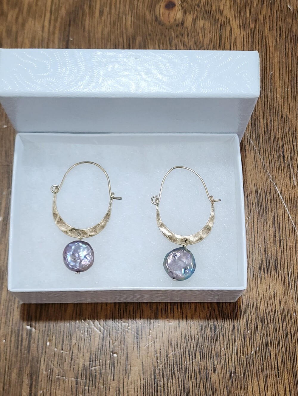 Boho Hammered Gold Hoop Earrings Purple